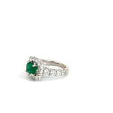 14k White Gold 2.00ct G VS2 Round Diamond / 1.30ct Oval Green Emerald Ring